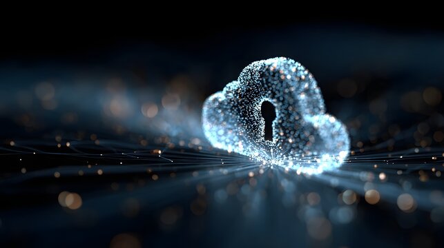 abstract digital lock over sovereign cloud symbol dark UI