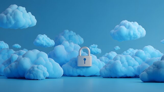 minimal 3D illustration of AI-secured cloud storage in blue tone
