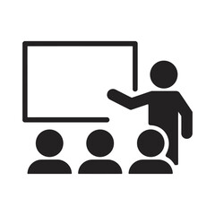 Icons, Presentation icon lecturer giving speech to students in audience concept