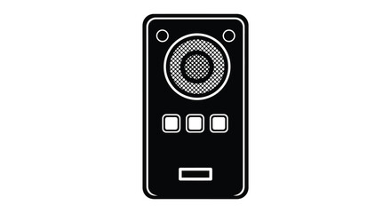 Fototapeta premium Black silhouette of a vintage remote control with a circular speaker grille and three buttons