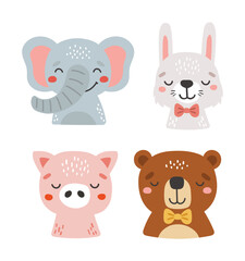 Fototapeta premium Baby animals isolated, cute animals, kids posters, cartoon, cards for kids