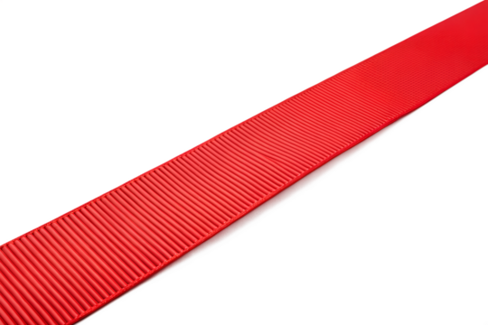 Bright red grosgrain ribbon with visible texture, carefully arranged diagonally, prepared for easy isolation on a transparent background.
