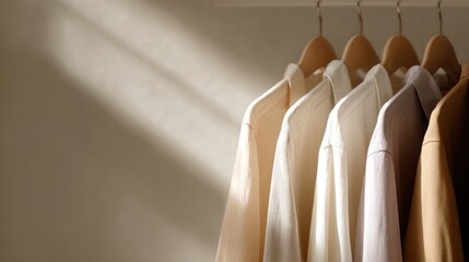 Minimal modern wardrobe filled with pre-loved garments, soft natural lighting, symbolizing eco-friendly and circular fashion choices.