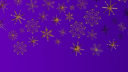 Golden snowflakes against a vibrant purple backdrop creating a beautiful and festive background for Christmas, winter holidays, and New Year cel
