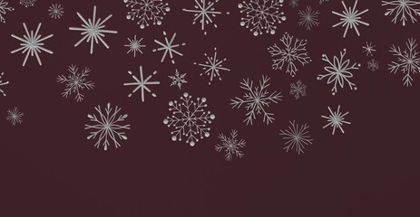 Stylish background featuring a pattern of snowflakes in white on a rich burgundy color, perfect for winter and holiday designs.