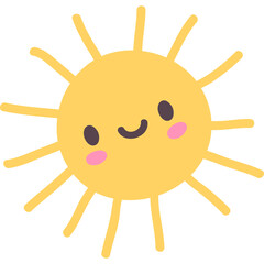 Cute Yellow Sun Character With Smiling Face And Pink Cheeks With Transparent Background In Daytime