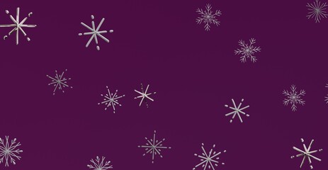 Abstract 3D snowflakes against a dark purple backdrop, perfect for winter and Christmas themed design projects, cards, and invitations. Ideal fo
