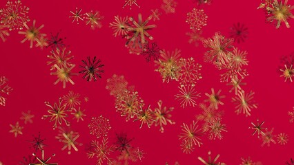 Festive Christmas background with abstract gold snowflakes on a red background, perfect for holiday designs and celebrations.