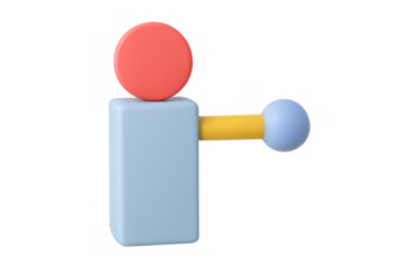 Abstract 3d character icon with minimal shapes pointing, representing data, user, or symbol concept