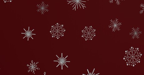 Festive winter background with silver snowflakes on a rich red backdrop, perfect for holiday and Christmas designs. Ideal for patterns, textures
