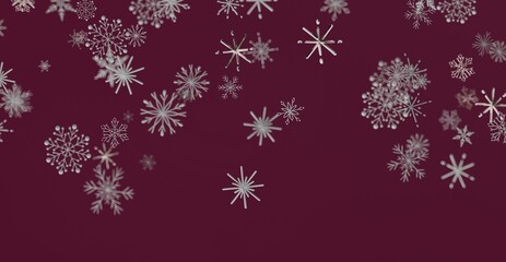 Abstract winter scene with falling snowflakes against a deep burgundy background. Ideal for Christmas, winter holiday designs, and seasonal proj