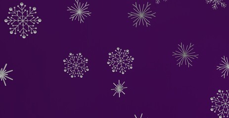 Stunning winter-themed background featuring silver snowflakes on a rich purple backdrop. Perfect for seasonal designs, Christmas promotions, and