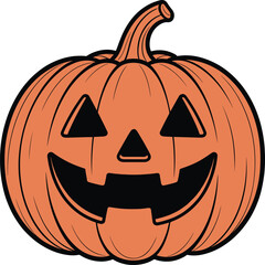Cute carved Jack-o-Lantern illustration. Halloween traditional pumpkin clip art design element.