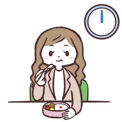 お弁当を食べる女性のイラスト