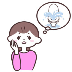 トイレの水漏れを心配する女性のイラスト