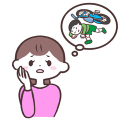自転車の転倒を心配する女性のイラスト