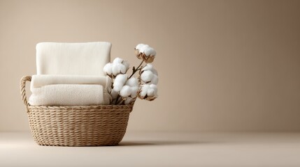 Fototapeta premium Gift basket mockup with organic cotton baby clothing and essential accessories, gender-neutral theme.