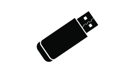 Simple black silhouette of a usb flash drive on a white background representing digital storage and data transfer technology silhouette