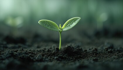 Naklejka premium Tiny Lush Seedling Planted In The Soil, Gently Nurtured By Mother Earth, Ready To Blossom And Grow Into A Mighty Tree.