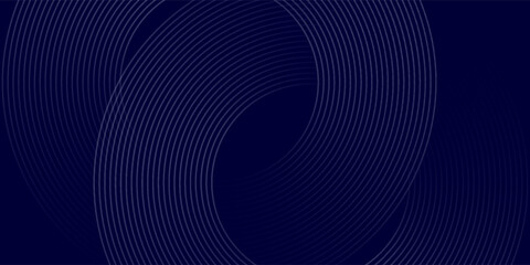 Abstract blue glowing geometric lines on dark blue background. Modern shiny blue circle lines pattern. Futuristic technology concept. Suit for cover, poster, banner, header, website.
