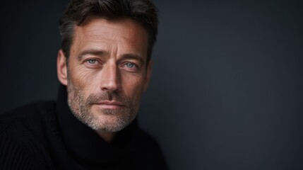 Fototapeta premium Portrait of a serious middle-aged man looking directly at the camera, neutral background.