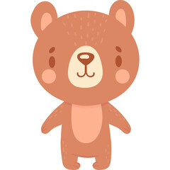 Cute Brown Bear Cub Standing with Cheeks Blushing and Dark Eyes on a White Background