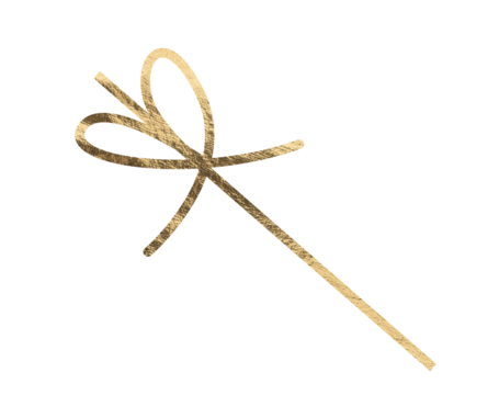 Christmas bow with ribbon loop and twisted cord, golden bronze ornament with glossy brass texture