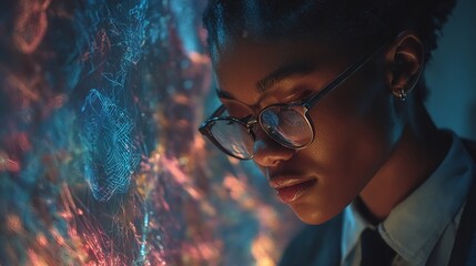 Empowering digital learning: nurturing future cybersecurity experts. Advertising photo. Exploring digital literacy: black student engages in online coding. Unusual perspectives.