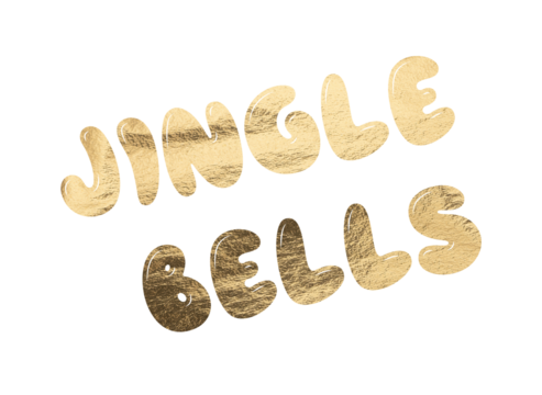 Christmas element with jingle bells text in golden copper tones and metallic gloss. Shiny festive