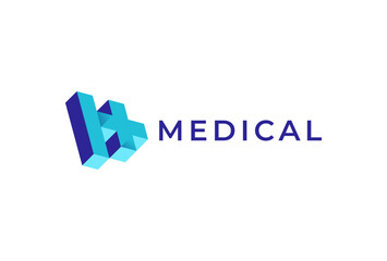 Medical logo, 3D letter H with medical cross icon combination, cross logo design template element, vector illustration