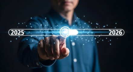 Professional moves slider from 2025 to 2026 indicating future growth and success in business strategy planning