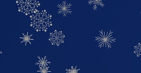 Stunning silver snowflakes on a deep blue backdrop, evoking winter, Christmas, and festive feelings. Perfect for seasonal designs, backgrounds,