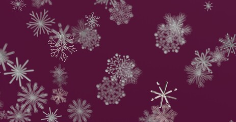 Abstract snowflakes falling on a burgundy background, perfect for winter and Christmas themed designs. Great for holiday greetings and festive i
