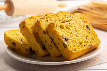 Grains pumpkin bread,Sliced Pumpkin mixed seed with Raisin and Black Sesame Seeds bread.Healthy food.