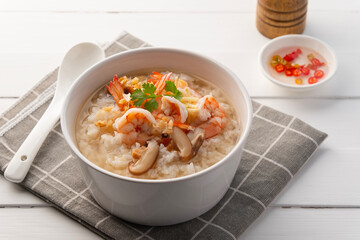 Thai boiled rice with shrimp,Rice Soup,(Khao Tom Goong)