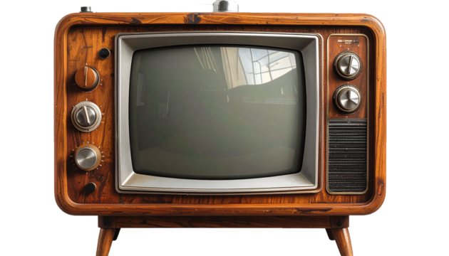 Mid-Century Retro TV Set with Wood Frame and Silver Control Knobs