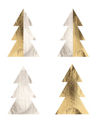 Fototapeta premium Golden silver tree set, metallic forest elements with glossy chrome, brass and bronze tones. Elegant
