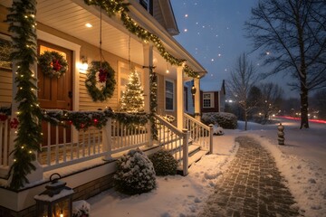 Fototapeta premium Snowy Front Porch Christmas