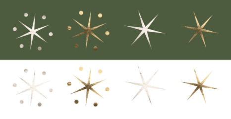 Star sparkle collection, elegant golden and silver ornaments with metallic texture and shimmering
