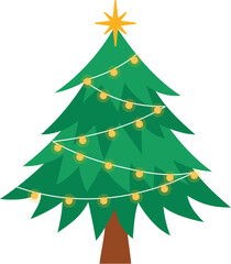 Christmas Tree Decorative with Light and Star, Evergreen Pine Tree Decorate with Festive Light for Christmas illustration