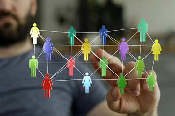 Concept of teamwork and social connection. Illustration of a network connecting people. Teamwork,...
