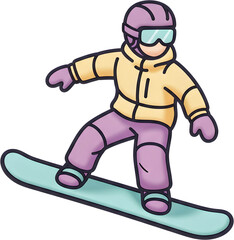 만화 스타일의 역동적인 스노보더 일러스트 
