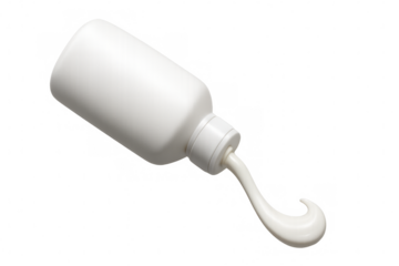 White bottle pouring out a stream of liquid adhesive, symbolizing crafting, diy projects, and creative activities