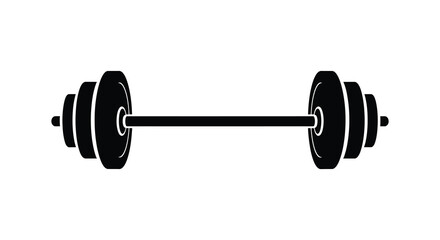 A classic barbell with multiple weight plates on each side presented as a bold black silhouette against a white background
