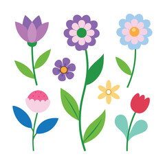 A collection of colorful simple stylized flowers
