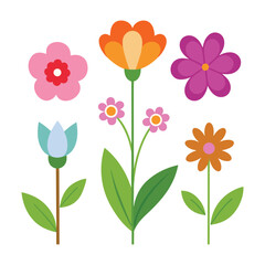 A collection of colorful simple stylized flowers
