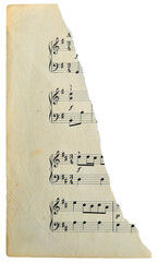 PNG Old Torn Paper Strip Of Sheet Music With Musical Notes. Clipart Cutout Paper Isolated on Transparent background