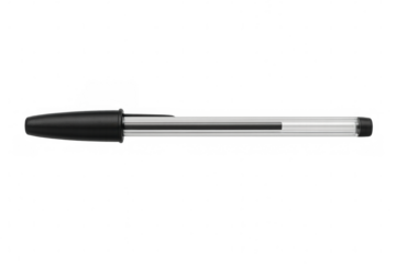 Ballpoint pen with black ink, transparent barrel, writing and drawing tool, basic office supply and stationery aid