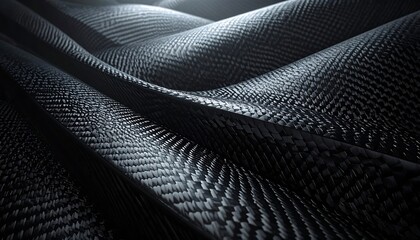 An abstract close-up portrays a textured, rippled surface in shades of gray, with intricate woven patterns and light play highlighting the curves