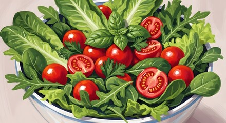 Fresh Salad Bowl with Tomatoes and Greens - A Healthy Delight.
